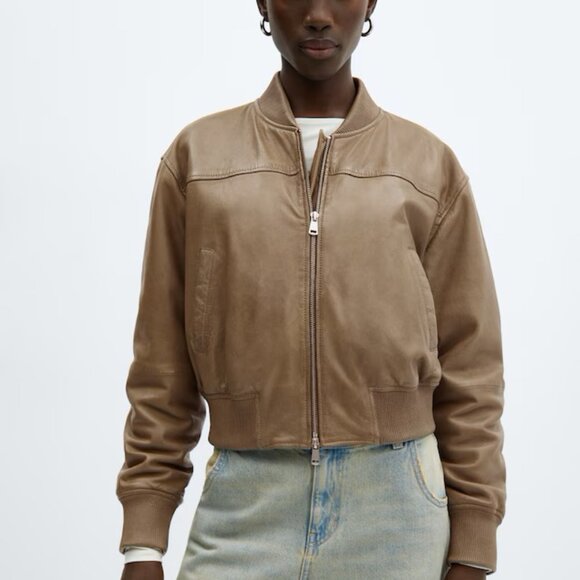 MANGO NWT Genuine Leather Bomber - Picture 2 of 14